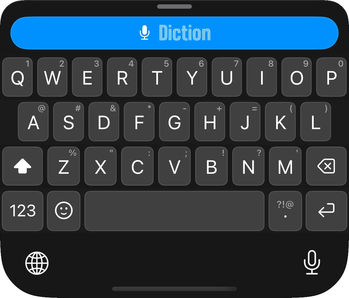 Diction keyboard, full keyboard, dark mode